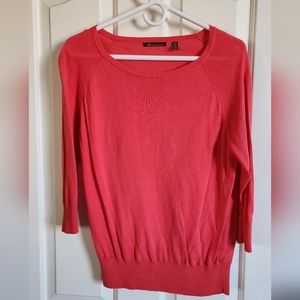 EUC- bright coral, 3/4 sleeve lightweight crewneck sweater. Size M.